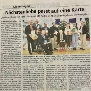 Zeitungsartikel Memminger Kurier "Nächstenliebe passt auf keine Karte"